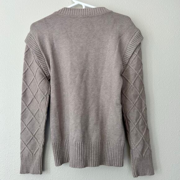 Raya cable chunky knit neutral sweater with ruffles sleeve detail stretch S - Picture 9 of 13